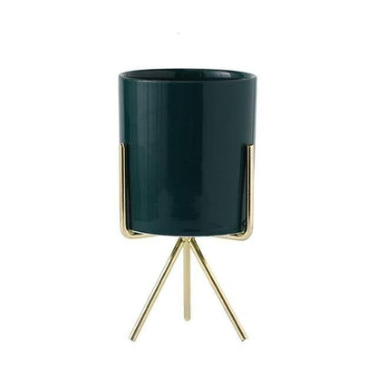 Compact ceramic plant pot Floroux with geometric metal stand | Modern design | Table decoration for the home
