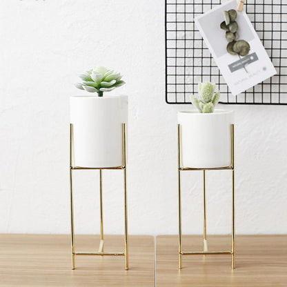 Floroux pot en céramique avec support en métal | Design moderne | Support pour plantes pour la maison et le bureau