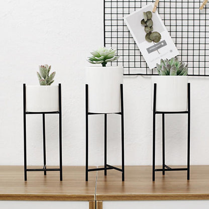 Floroux pot en céramique avec support en métal | Design moderne | Support pour plantes pour la maison et le bureau