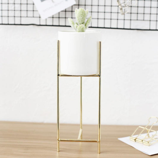 Floroux pot en céramique avec support en métal | Design moderne | Support pour plantes pour la maison et le bureau