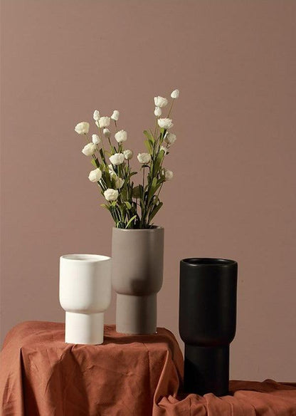 Floroux Ceramic Vase Set | Monochrome Design | Handmade Decorative Vases for Living Room & Bedroom