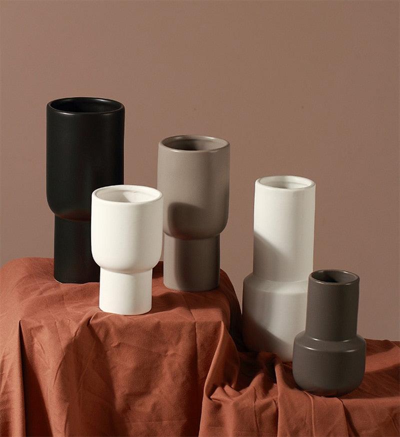 Floroux Ceramic Vase Set | Monochrome Design | Handmade Decorative Vases for Living Room & Bedroom
