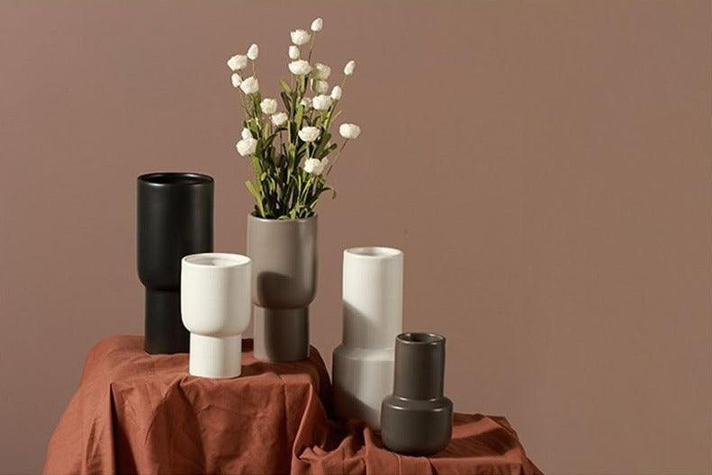 Floroux Ceramic Vase Set | Monochrome Design | Handmade Decorative Vases for Living Room & Bedroom