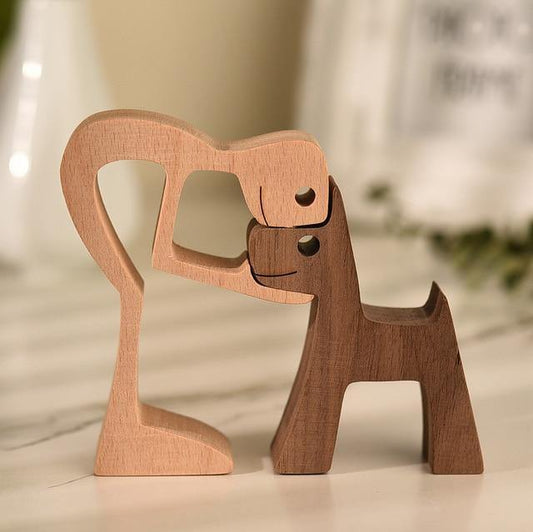 Floroux Figurines en bois sculptées à la main | Figurines de chiens & d'humains | Décoration intemporelle | Parfait pour les amoureux des animaux