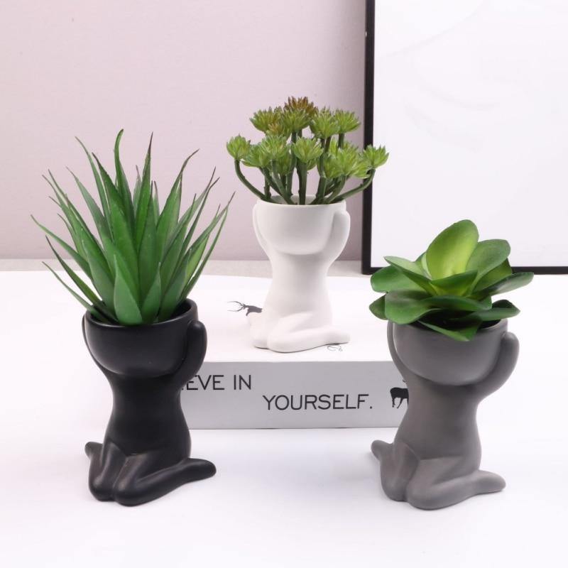 Floroux céramique pot à succulentes | Décor figurine ludique | Pot de fleurs fait main pour la maison