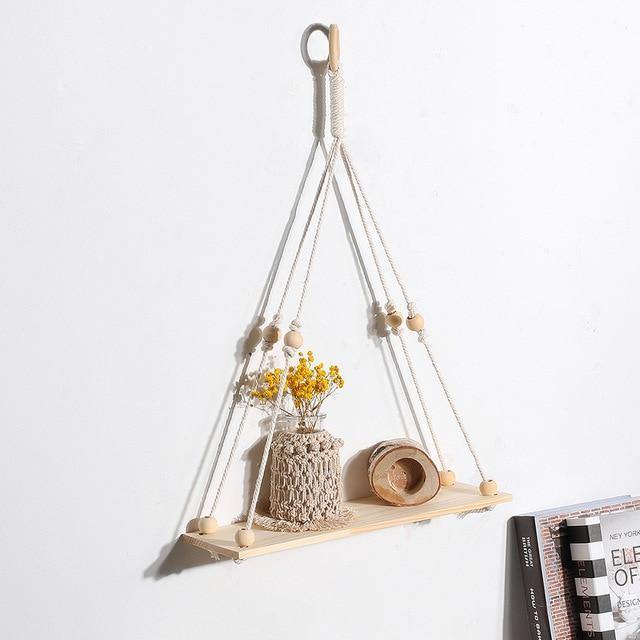 Floroux Étagère suspendue en macramé en bois | Fait main | Décoration Boho | Polyvalent & Stylé