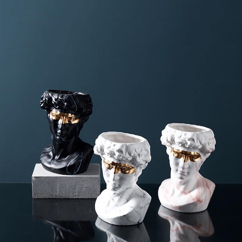 Floroux Ceramics David Head Planter | Classical Sculpture | Decorative Vase | Elegant Home Accents