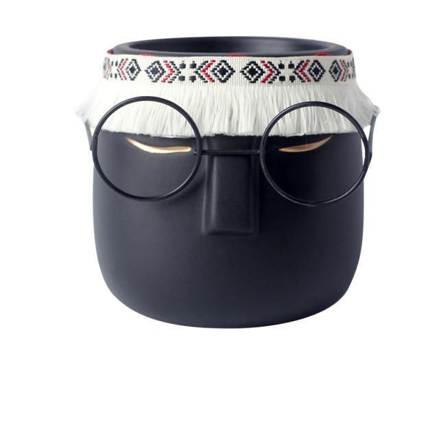 Ceramic Flower Pot Floroux with Glasses & Headband | Modern Design | Decorative Plant Vase