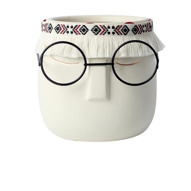 Ceramic Flower Pot Floroux with Glasses & Headband | Modern Design | Decorative Plant Vase