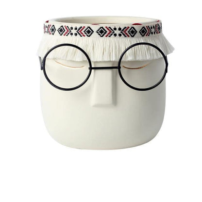Ceramic Flower Pot Floroux with Glasses & Headband | Modern Design | Decorative Plant Vase
