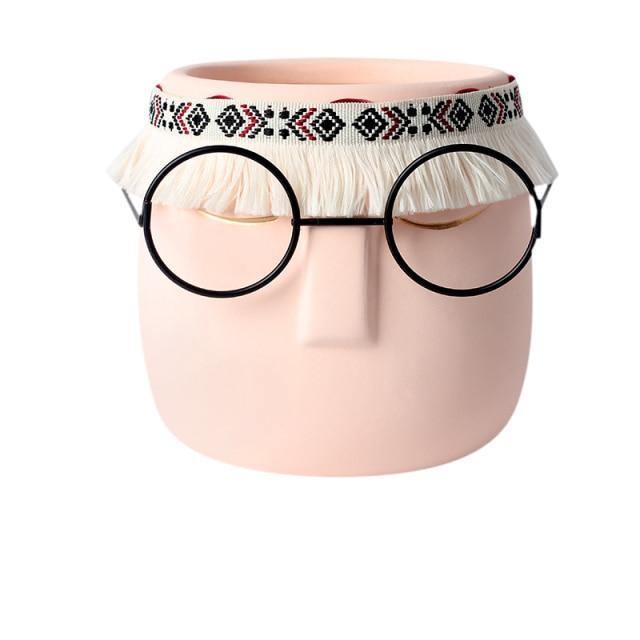 Ceramic Flower Pot Floroux with Glasses & Headband | Modern Design | Decorative Plant Vase