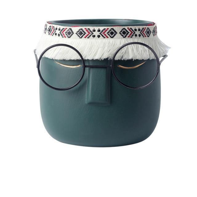 Ceramic Flower Pot Floroux with Glasses & Headband | Modern Design | Decorative Plant Vase