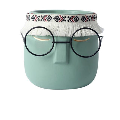 Ceramic Flower Pot Floroux with Glasses & Headband | Modern Design | Decorative Plant Vase