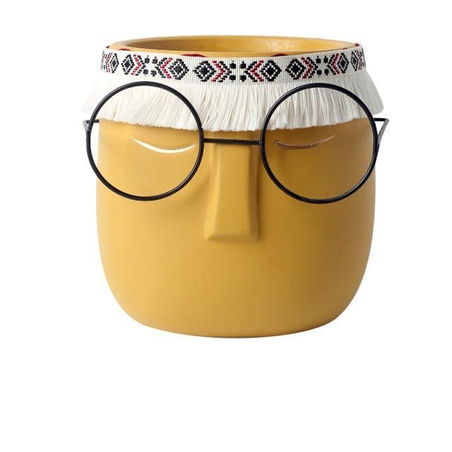 Ceramic Flower Pot Floroux with Glasses & Headband | Modern Design | Decorative Plant Vase