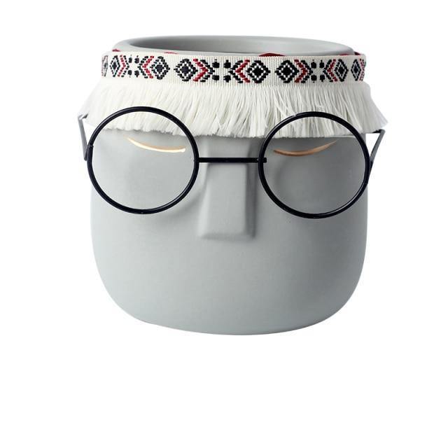 Ceramic Flower Pot Floroux with Glasses & Headband | Modern Design | Decorative Plant Vase