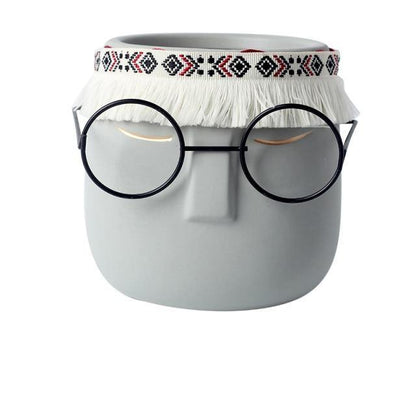Ceramic Flower Pot Floroux with Glasses & Headband | Modern Design | Decorative Plant Vase