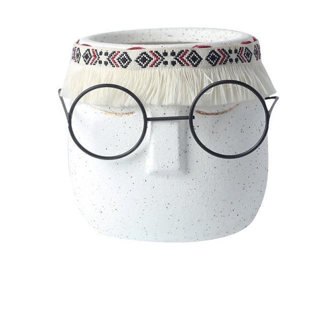 Ceramic Flower Pot Floroux with Glasses & Headband | Modern Design | Decorative Plant Vase
