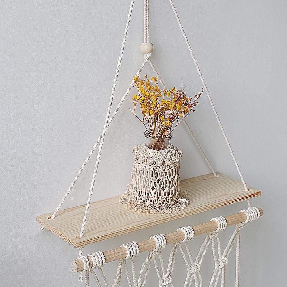 Floroux Étagère suspendue en macramé en bois | Fait main | Décoration Boho | Polyvalent & Stylé