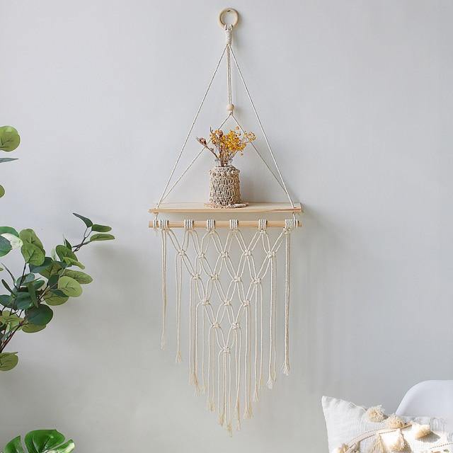 Floroux Étagère suspendue en macramé en bois | Fait main | Décoration Boho | Polyvalent & Stylé