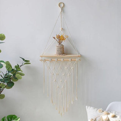 Floroux Étagère suspendue en macramé en bois | Fait main | Décoration Boho | Polyvalent & Stylé