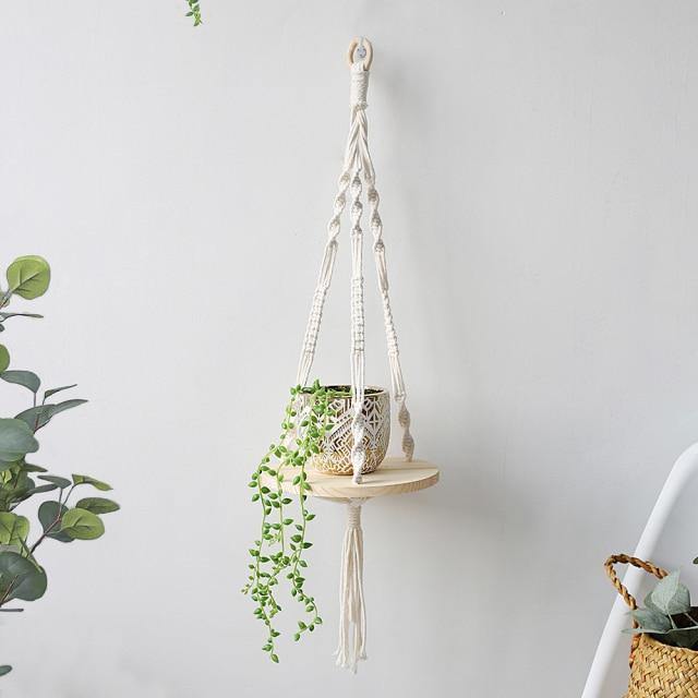 Floroux Étagère suspendue en macramé en bois | Fait main | Décoration Boho | Polyvalent & Stylé