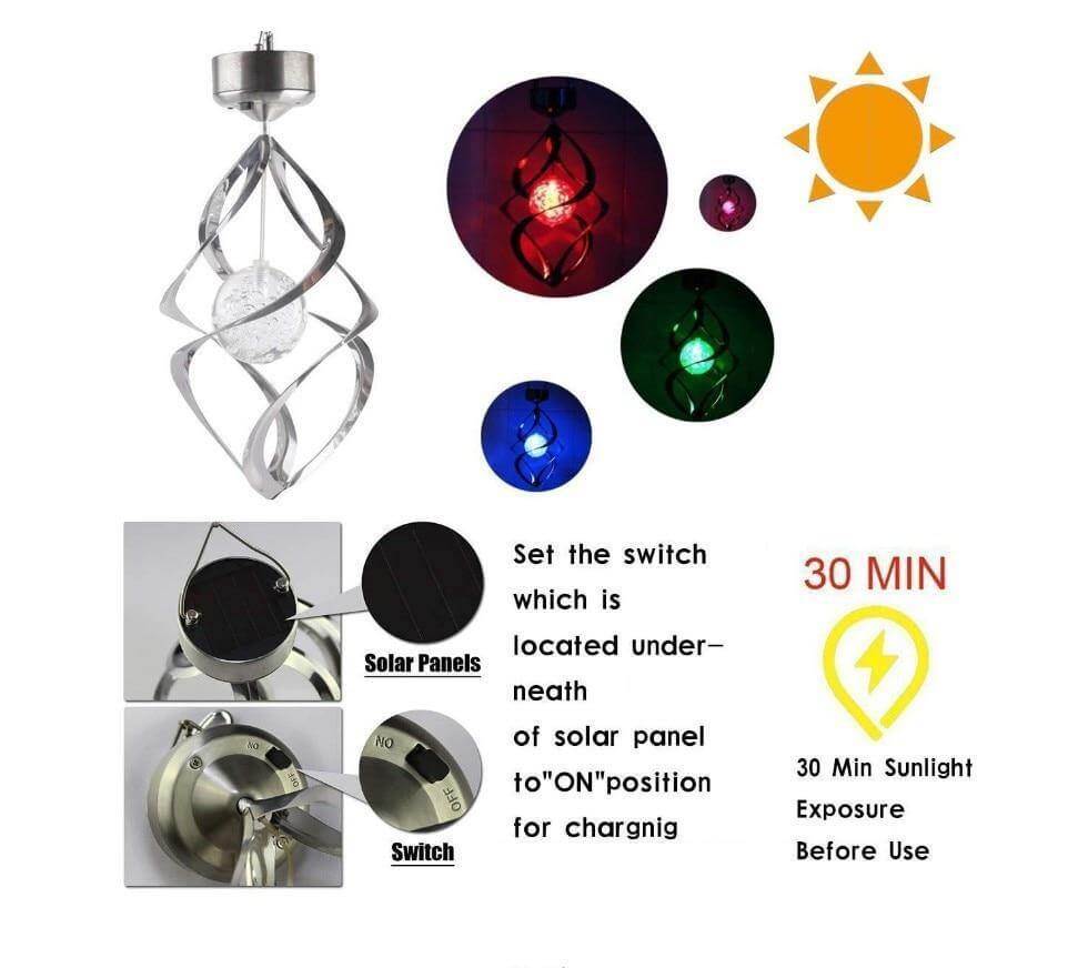 Floroux-Couleur LED éoliennes solaires changeantes de lumière