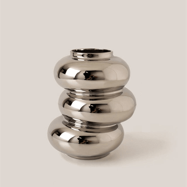 Floroux Dance Ring Vases in Ceramic | Modern Design | Decoration for Living Room & Office | In Silver & White