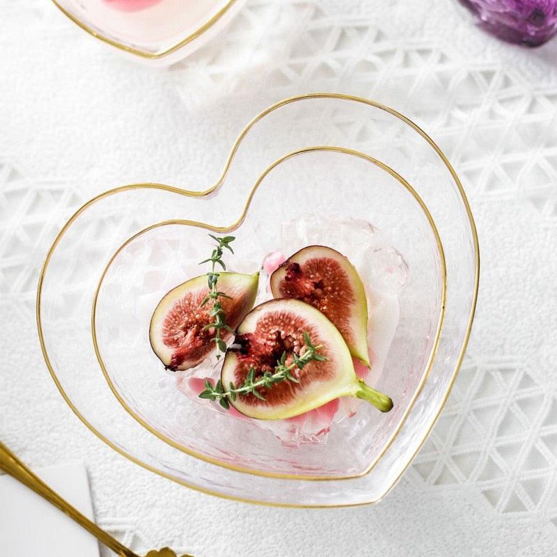 Floroux Glassware Set | Heart-Shaped Bowl and Drinking Glass | Gold-Rimmed Design | Elegant Table Decor