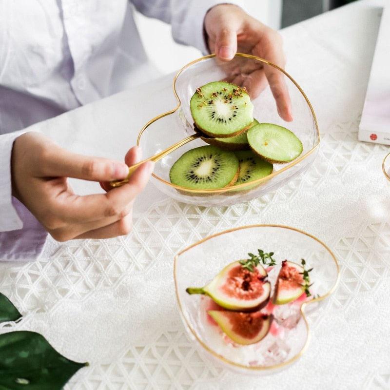 Floroux Glassware Set | Heart-Shaped Bowl and Drinking Glass | Gold-Rimmed Design | Elegant Table Decor