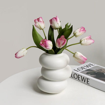 Floroux Dance Ring Vases in Ceramic | Modern Design | Decoration for Living Room & Office | In Silver & White