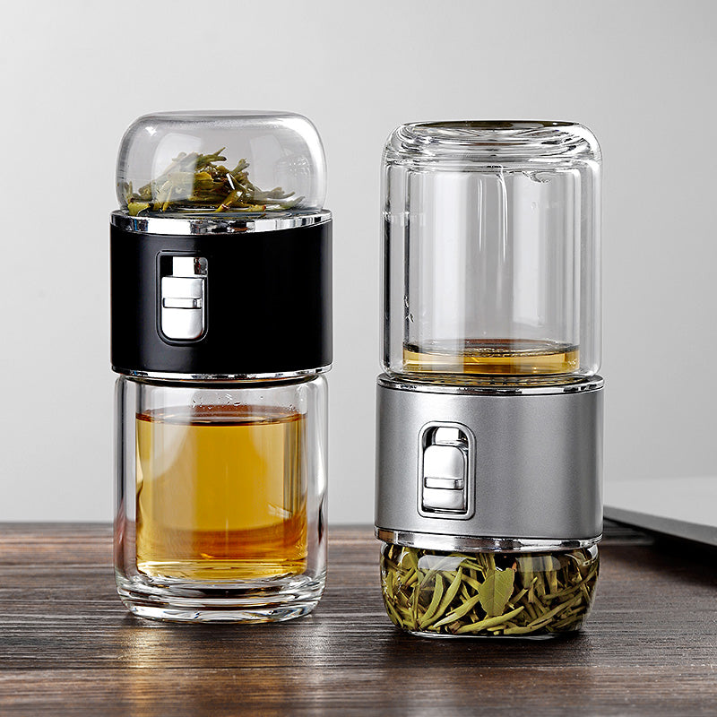 Floroux Bouteille thermos à infuseur de thé double paroi | Verre double | Durable | Préparation de thé et café