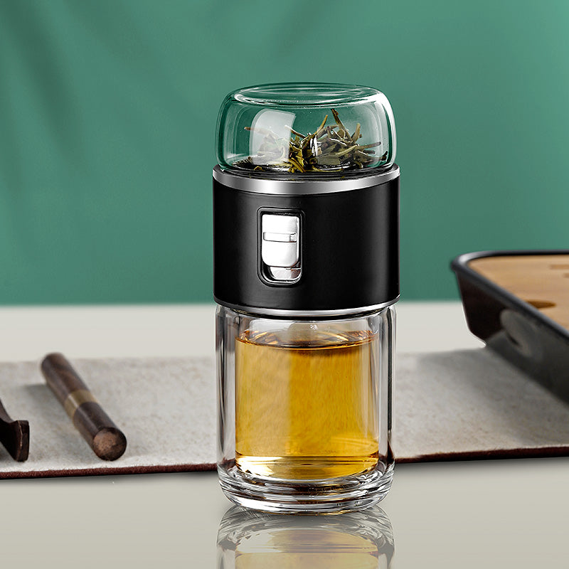 Floroux Bouteille thermos à infuseur de thé double paroi | Verre double | Durable | Préparation de thé et café