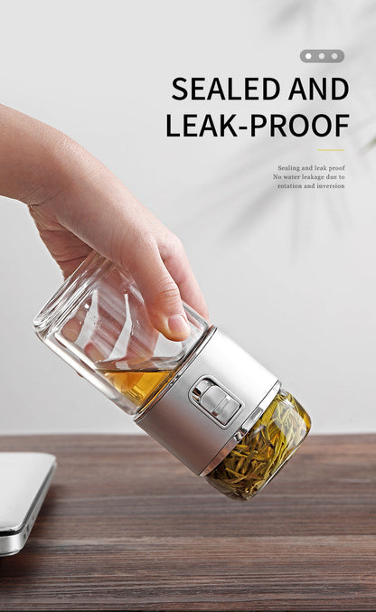 Floroux Bouteille thermos à infuseur de thé double paroi | Verre double | Durable | Préparation de thé et café