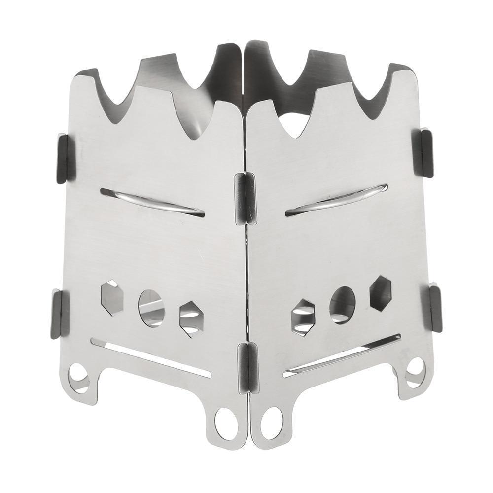 Poêle de camping Pocket Rocket pliant en bois avec plateau à alcool en acier inoxydable