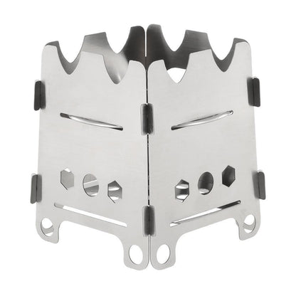 Poêle de camping Pocket Rocket pliant en bois avec plateau à alcool en acier inoxydable