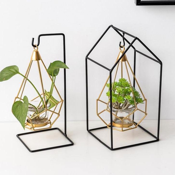 Floroux Geometric Hanging Candle Holder or Iron Vase | Modern Design | Versatile Decor