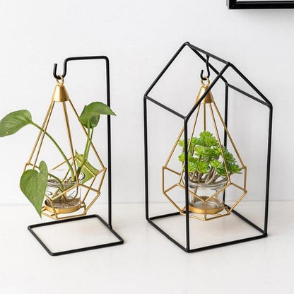 Floroux Geometric Hanging Candle Holder or Iron Vase | Modern Design | Versatile Decor