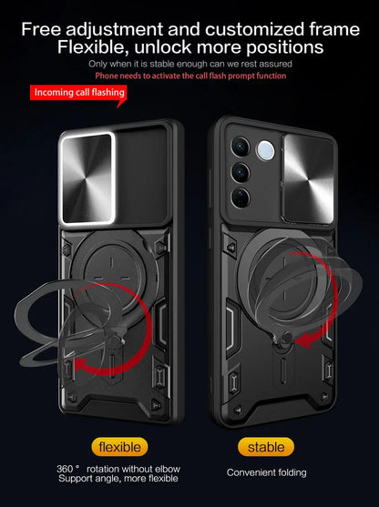 Étui glissant pour caméra Magsafe de luxe avec support anneau pour VIVO V27e V25 V25e V23 V21 VIVO X80 Lite T1 ProtectiveCover