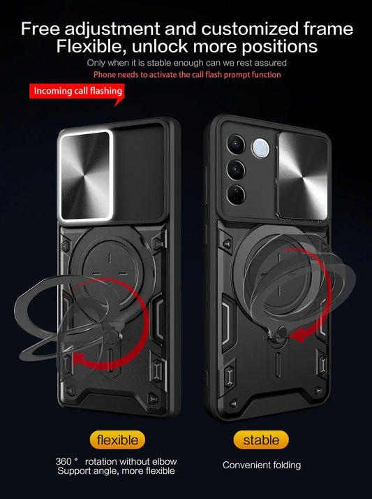 Étui glissant pour caméra Magsafe de luxe avec support anneau pour VIVO V27e V25 V25e V23 V21 VIVO X80 Lite T1 ProtectiveCover