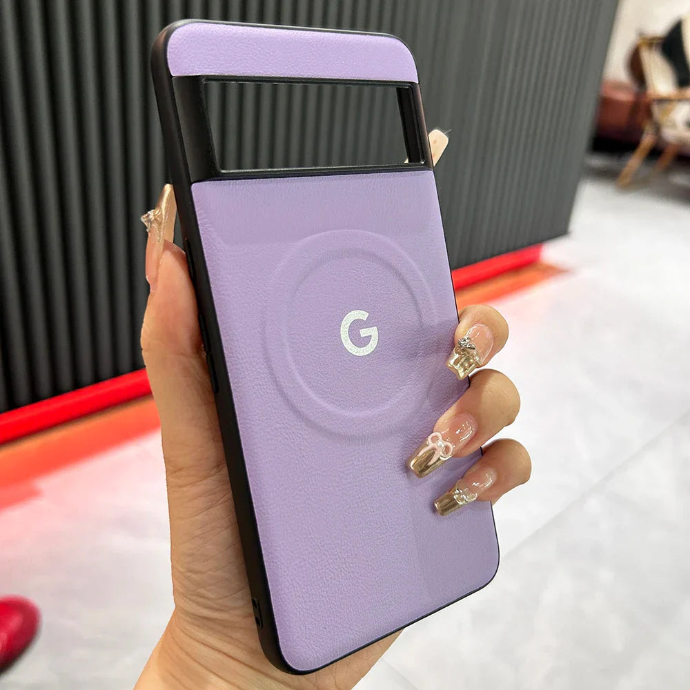 Coque de conception en cuir MagSafe de luxe pour Google Pixel 8 8Pro 8a 7 7Pro 7a Chargement sans fil Souple arrière en PU