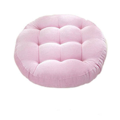 Coussin rond, épais, en velours côtelé tufté