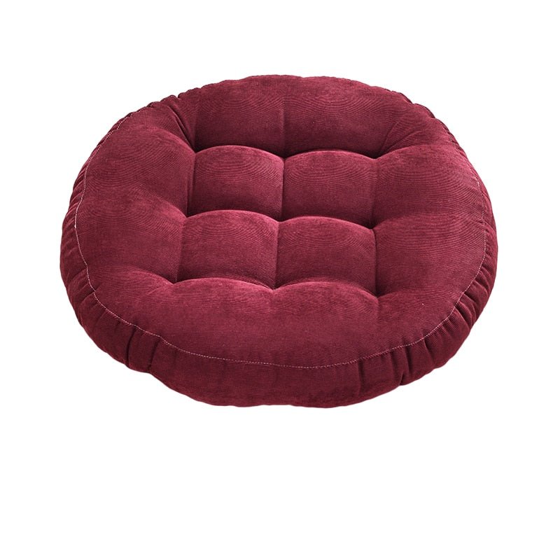 Coussin rond, épais, en velours côtelé tufté