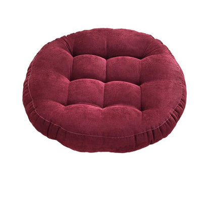 Coussin rond, épais, en velours côtelé tufté