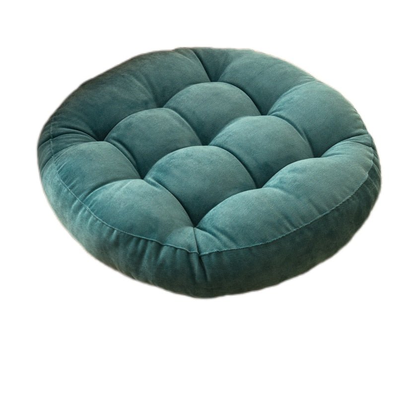Coussin rond, épais, en velours côtelé tufté
