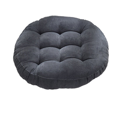 Coussin rond, épais, en velours côtelé tufté