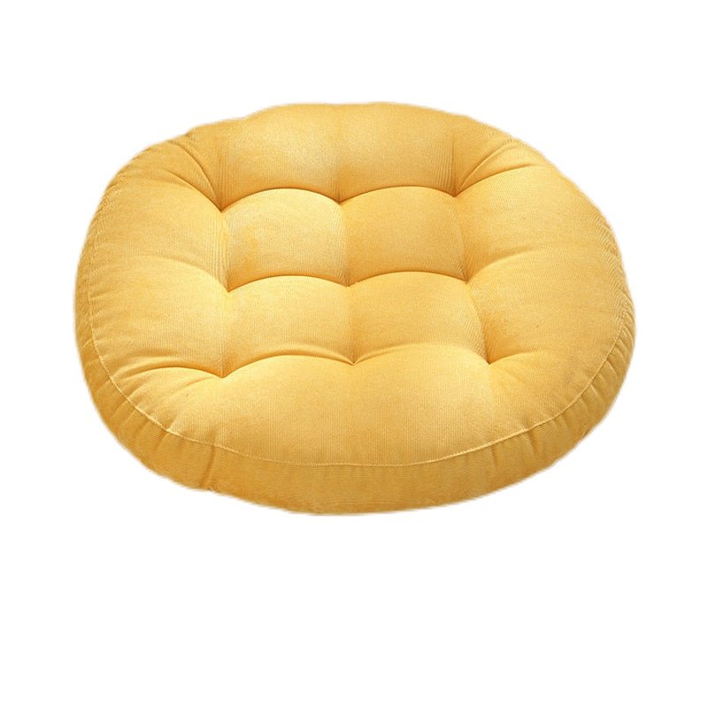 Coussin rond, épais, en velours côtelé tufté