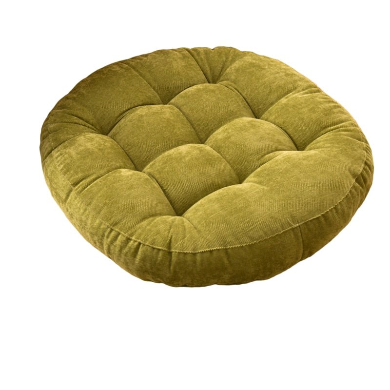 Coussin rond, épais, en velours côtelé tufté