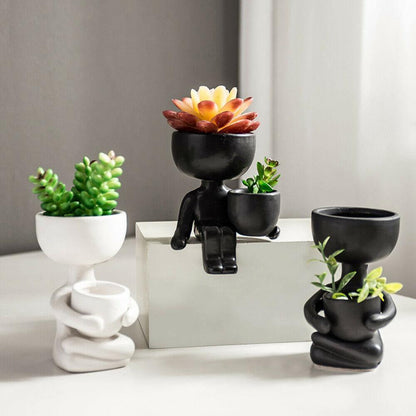 Floroux céramique pot à succulentes | Décor figurine ludique | Pot de fleurs fait main pour la maison