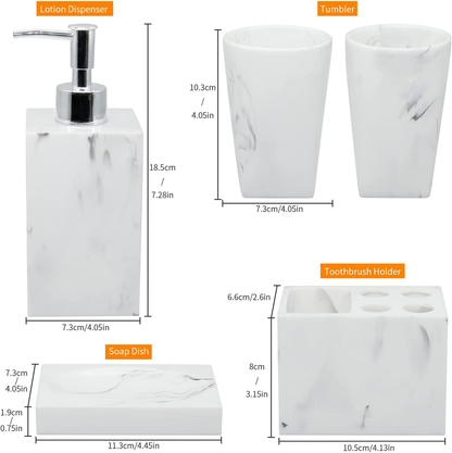 Floroux Marble Bathroom Set 5 Pieces | Elegant Design | Luxurious Bathroom Accessories for the Home