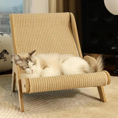Chaise Lounge en Bois Sisal pour Chats | Meuble grattage multifonctionnel pour animaux de compagnie